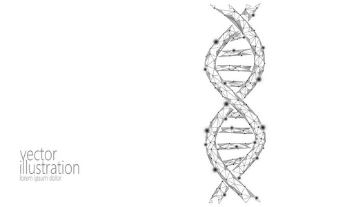 Dna 3d 化学分子结构低聚。多边形三角形点线健康细胞部分。显微科学白药基因组工程向量例证未来业务技术