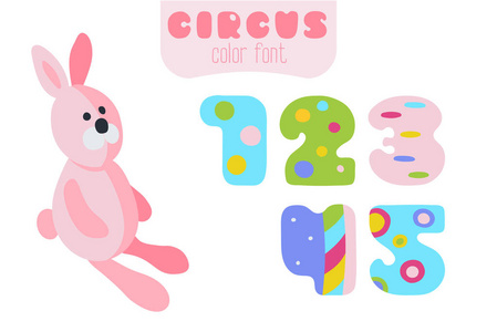 卡通风格号码 1, 2, 3, 4, 5 和粉红色的兔子照片