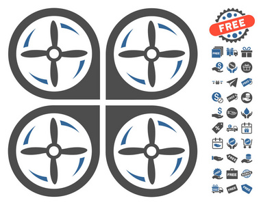 四旋翼直升机螺丝旋转图标免费奖金