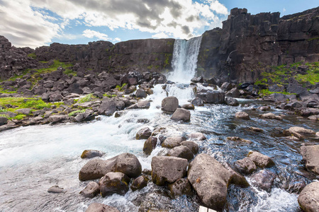 Oxararfoss 瀑布在辛格韦德利国家公园