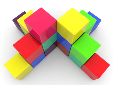 堆积多彩的立方体. 3 d 例证