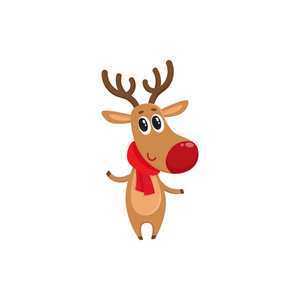 圣诞驯鹿条红色的围巾，卡通矢量图