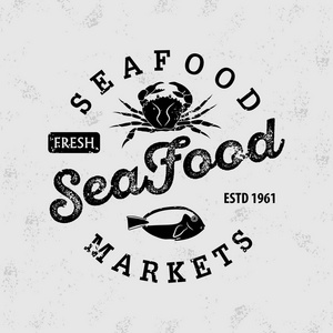 海鲜市场标志。老式徽章设计。矢量插图