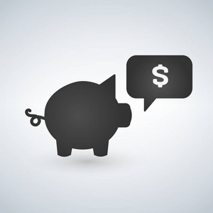 小猪银行图标, 投资概念与金钱聊天泡沫。矢量插图