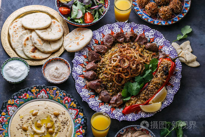 中东或阿拉伯党食物顶部视图