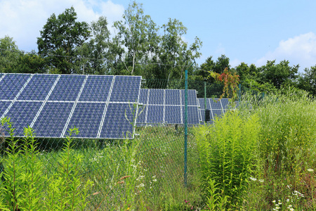 详细的太阳能发电站，在草地上，