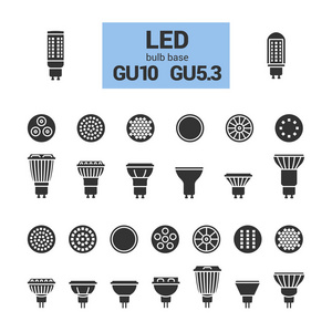 Led 的灯泡 Gu10 矢量轮廓图标集