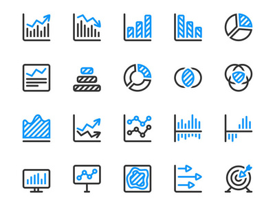 用于统计和报告的图表矢量图标集。图和图表图标的集合