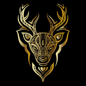 玻利尼西亚人纹身风格黄金圣诞松树树卡设计模板设置圣诞节和新年黄金