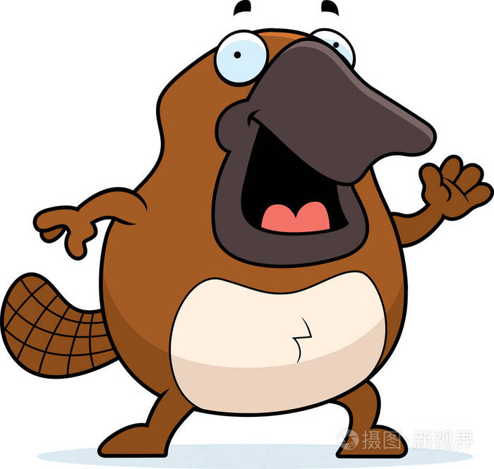 卡通鸭嘴兽挥舞着