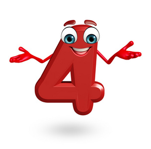 卡通人物的四位数快乐的女孩指向数字4手指快乐的微笑亚洲妇女的肖像