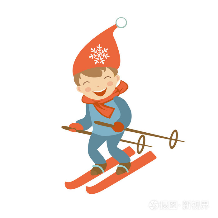 可爱的小男孩滑雪