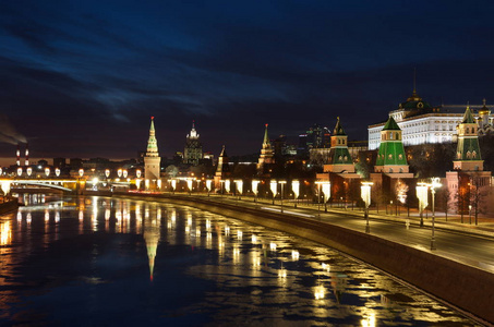 莫斯科克里姆林宫和克里姆林宫的傍晚景色, 莫斯科, 俄罗斯