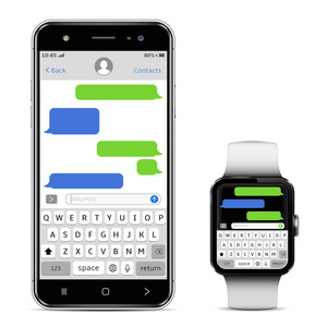 聊天和消息传递概念。智能手机和智能手表与 sms 聊天