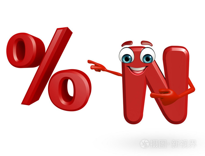 卡通人物的字母n与百分比符号