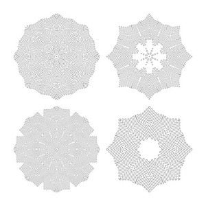 黑白色曼荼罗设置。循环模式, 用于着色书籍页的矢量插图集合