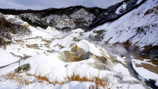 登别温泉地狱谷雪冬