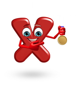 卡通精灵与奖牌卡通人物的字母 x 与奖牌照片