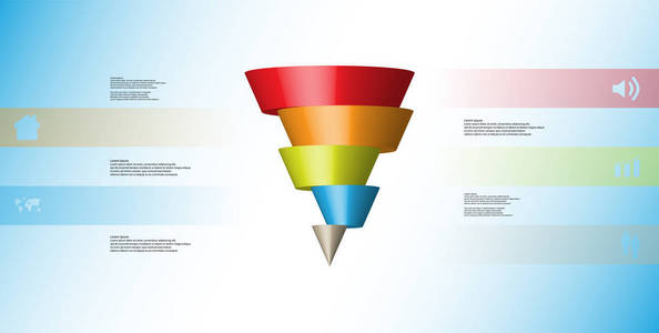 3d 插图图表模板, 带锥水平切片到五移位部件