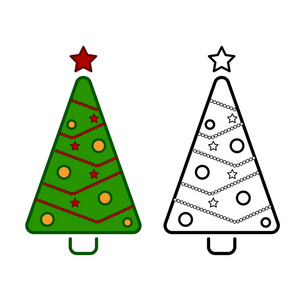 圣诞树, 矢量线图标白色背景, colorin