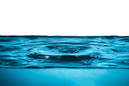 水面上的水滴, 蓝色波浪和气泡背景