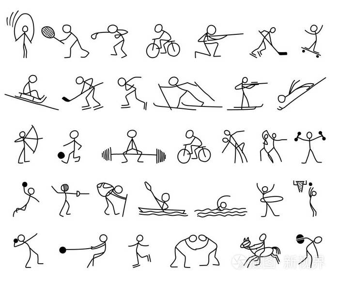 卡通图标运动套素描可爱微型场景中的小矮人