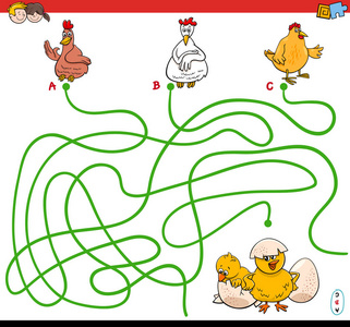 路径迷宫游戏与母鸡和鸡