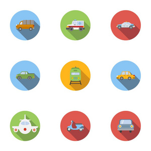 各种不同的交通工具图标集，平面样式