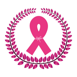 乳腺癌癌症蝴蝶丝带冠的叶与粉红丝带象征的乳腺癌照片