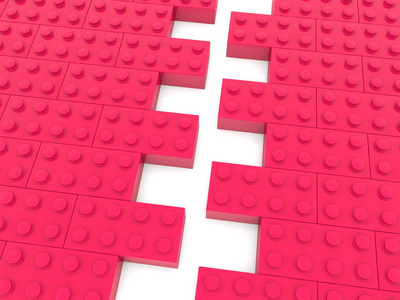 两个玩具砖两侧的红色颜色连接前. 3 d 例证