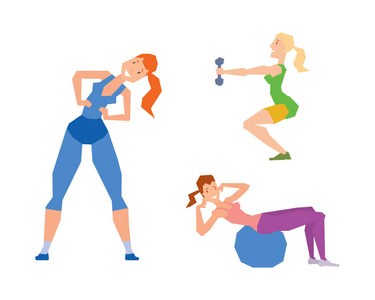 女孩运动健康锻炼健身运动训练矢量