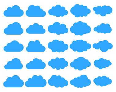 云彩剪影。云形状的向量集。收集各种形式和轮廓。天气预报web 界面或云存储应用程序的设计元素