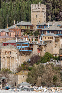 Docheiariou Dochiariou 修道院在阿托斯在山的自治修道院状态圣山, Chalkidiki, 希腊