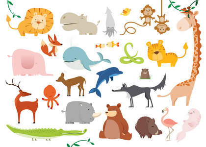 创意可爱的野生动物矢量插图