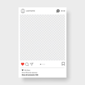 社交网络帖子。照片的框架。灰色背景。矢量插图