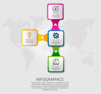 现代矢量插画3d。模板图表与四个元素矩形。专为商务演示网页设计图带4步选项零件而设计。概念逐步