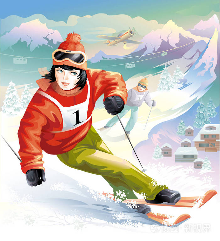 冬奥运动员滑雪画图片