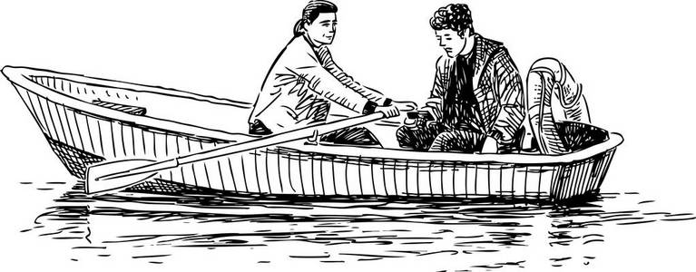 这对夫妇在乘船旅行插画