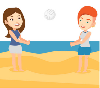 两个女人打沙滩排球