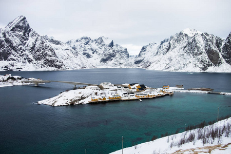 美丽的景色从罗弗敦群岛, 挪威在冬季