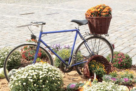 旧自行车携带鲜花