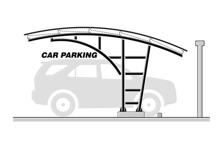 辆汽车的停车场，屋面节矢量图