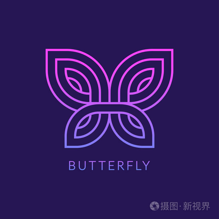 深色紫色背景下的风格化几何蝴蝶标志设计