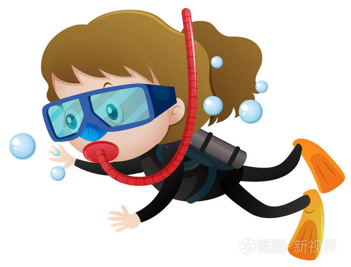 小女孩水肺潜水水下