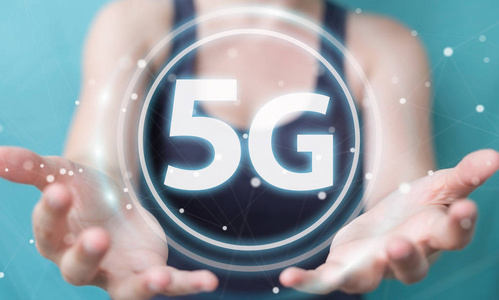 使用5g 网络接口3d 渲染的女实业家