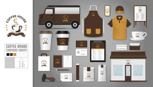 企业标识模板集16。咖啡店, 咖啡厅, 餐厅的标志概念