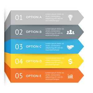 矢量箭头图 图图 图演示文稿。经营理念与 5 选项 配件 步骤 流程