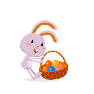 复活节兔子和鸡蛋。有趣的复活节兔子。矢量插图