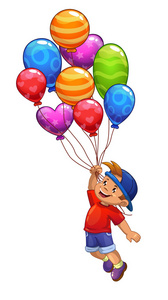 小男孩乘坐气球