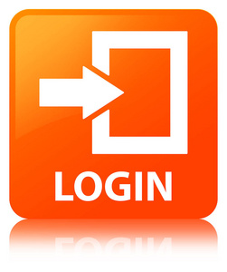 登录橙色圆平孤立按钮登录图标, 橙色网站按钮白色背景用黑色的橙色